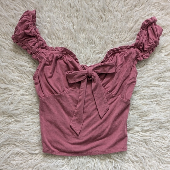 Forever 21 Pink Front-Tie Sweetheart Neck Crop Top - Picture 1 of 3
